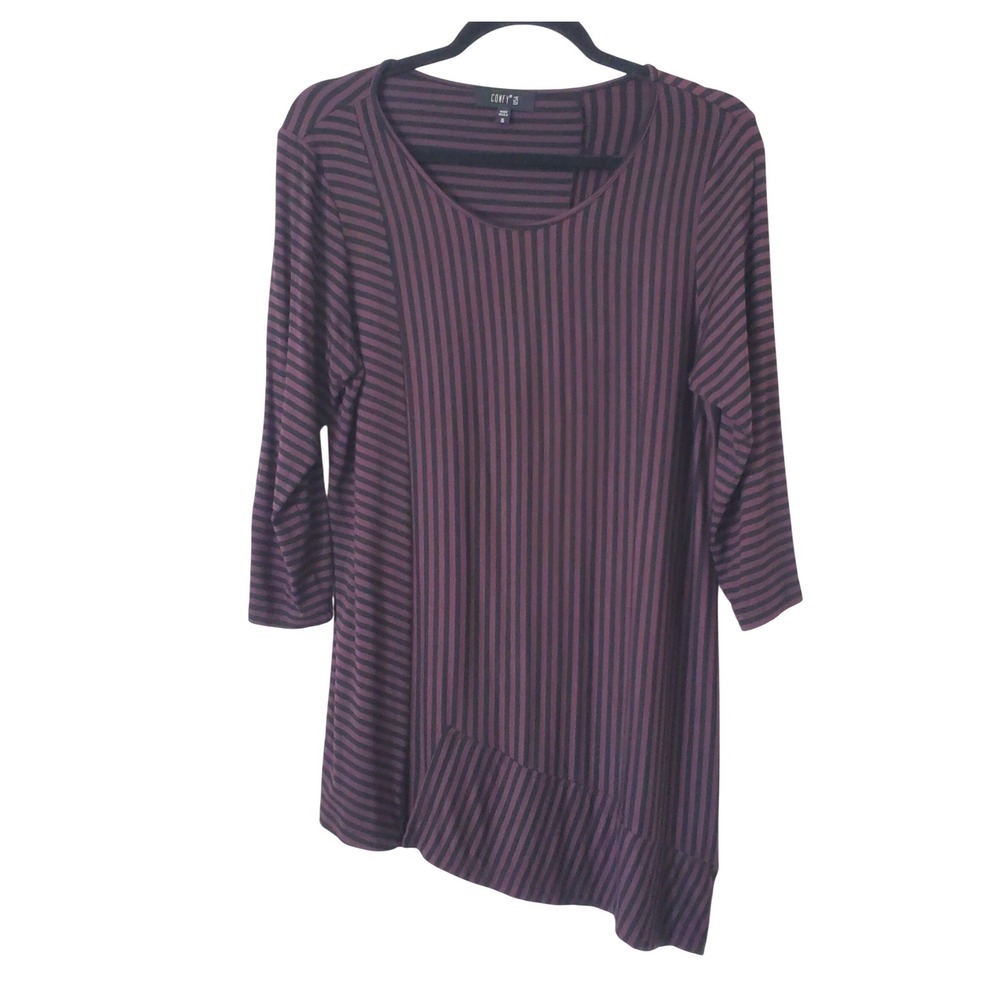 Comfy USA Womens S Black‎ Striped Asymmetrical Tunic Top Art To Wear Lagenlook